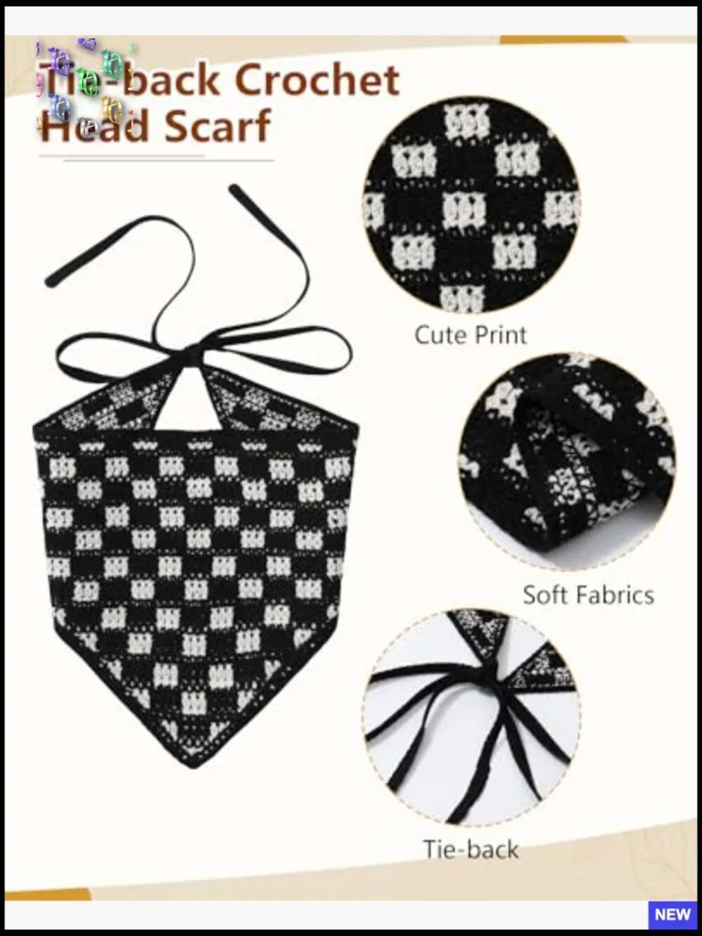 Crochet Head Scarf Bandana Boho Floral Knit Tie-Back Headband Hair Accessory